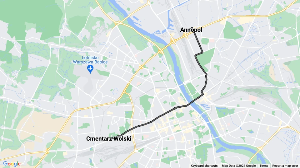 Warschau Straßenbahnlinie 34: Annopol - Cmentarz Wolski Linienkarte