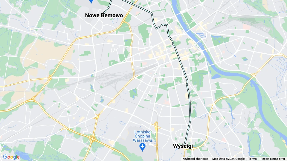 Warschau Straßenbahnlinie 35: Wyścigi - Nowe Bemowo Linienkarte