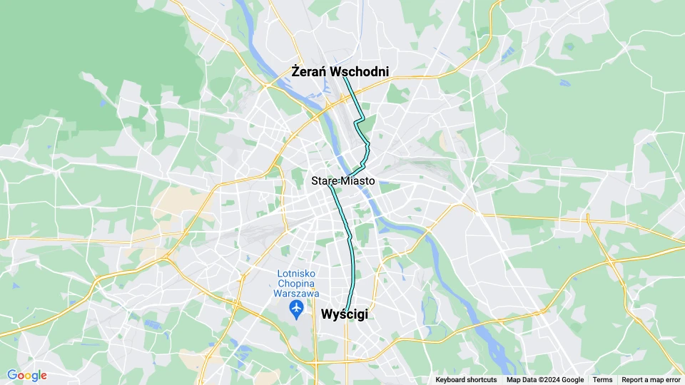 Warschau Straßenbahnlinie 4: Żerań Wschodni - Wyścigi Linienkarte