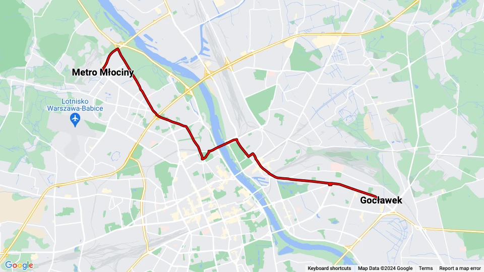Warschau Straßenbahnlinie 6: Gocławek - Metro Młociny Linienkarte