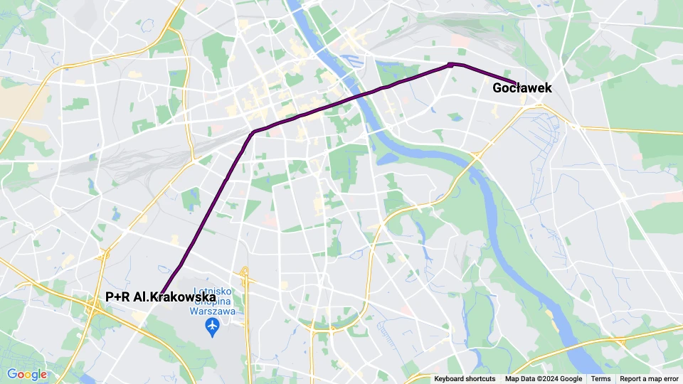 Warschau Straßenbahnlinie 9: Gocławek - P+R Al.Krakowska Linienkarte