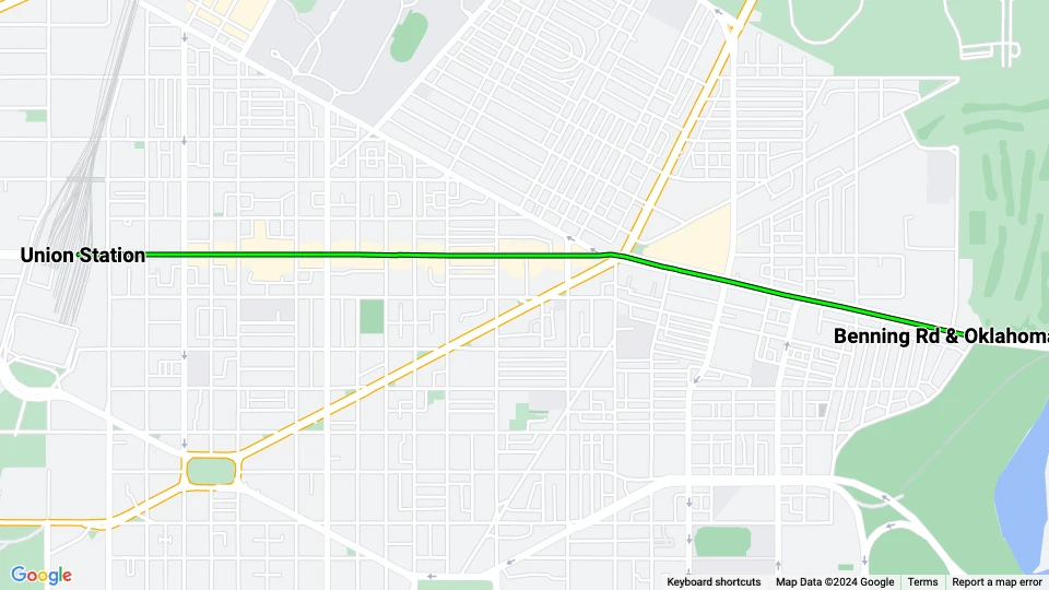 Washington, D.C. Streetcar: Benning Rd & Oklahoma Ave - Union Station Linienkarte