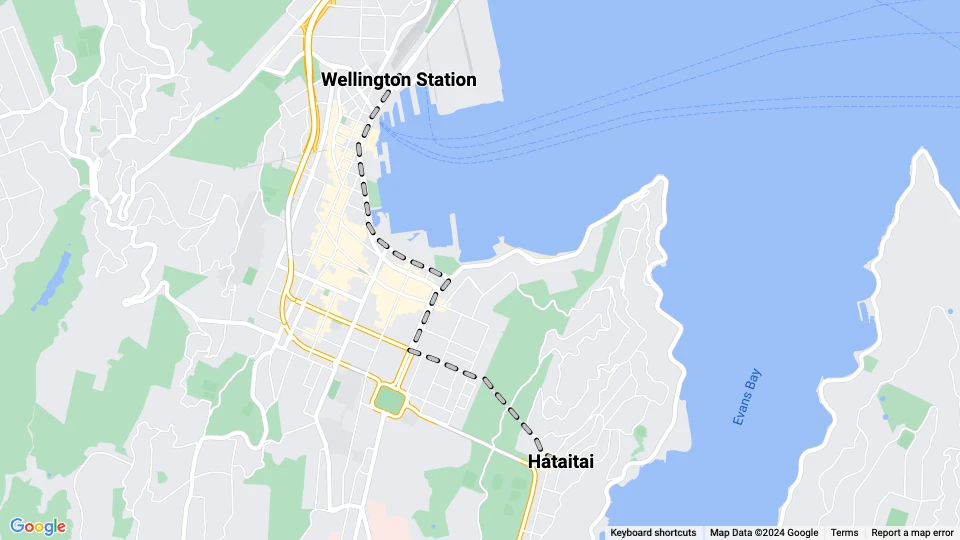 Wellington Straßenbahnlinie Hataitai: Wellington Station - Hataitai Linienkarte