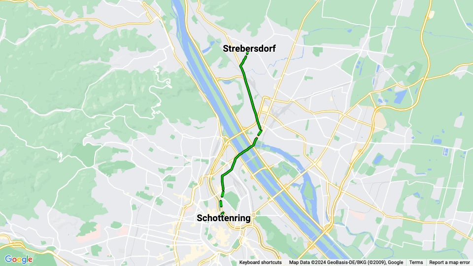 Wien Straßenbahnlinie 132: Schottenring - Strebersdorf Linienkarte