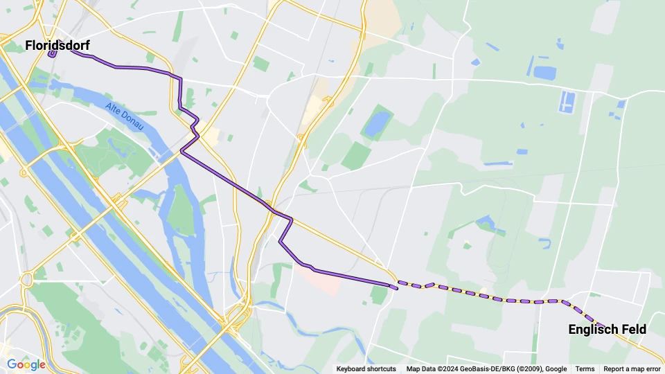 Wien Straßenbahnlinie 217: Floridsdorf - Englisch Feld Linienkarte
