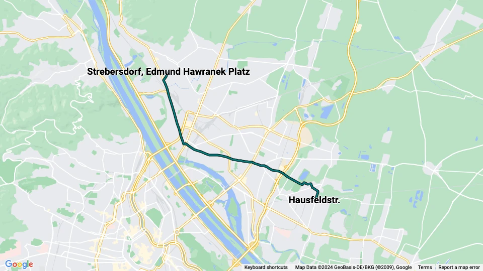 Wien Straßenbahnlinie 26: Hausfeldstr. - Strebersdorf, Edmund Hawranek Platz Linienkarte