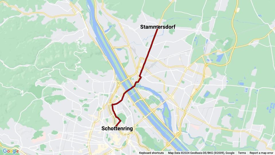 Wien Straßenbahnlinie 31: Stammersdorf - Schottenring Linienkarte