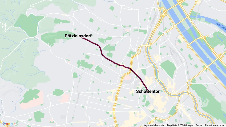 Wien Straßenbahnlinie 41: Schottentor - Pötzleinsdorf Linienkarte