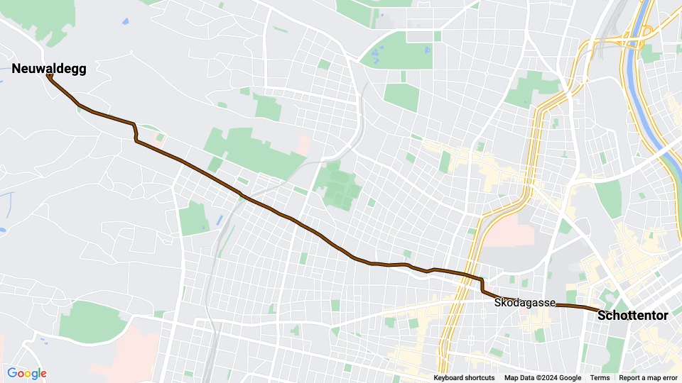 Wien Straßenbahnlinie 43: Schottentor - Neuwaldegg Linienkarte