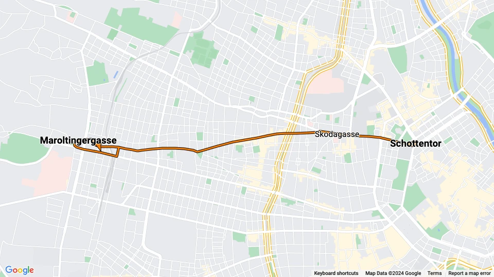 Wien Straßenbahnlinie 44: Schottentor - Maroltingergasse Linienkarte