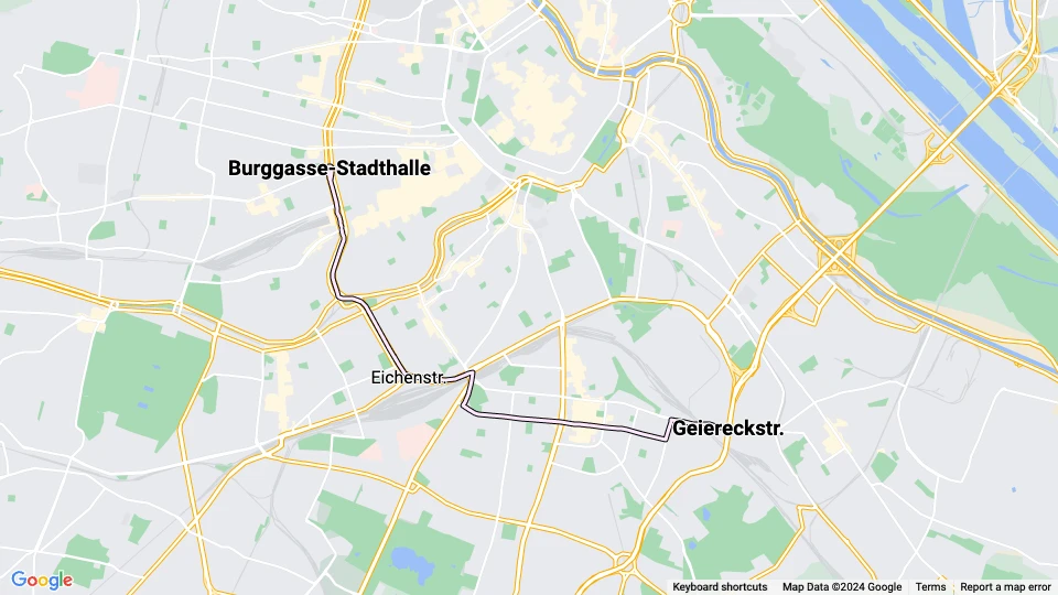 Wien Straßenbahnlinie 6: Burggasse-Stadthalle - Geiereckstr. Linienkarte
