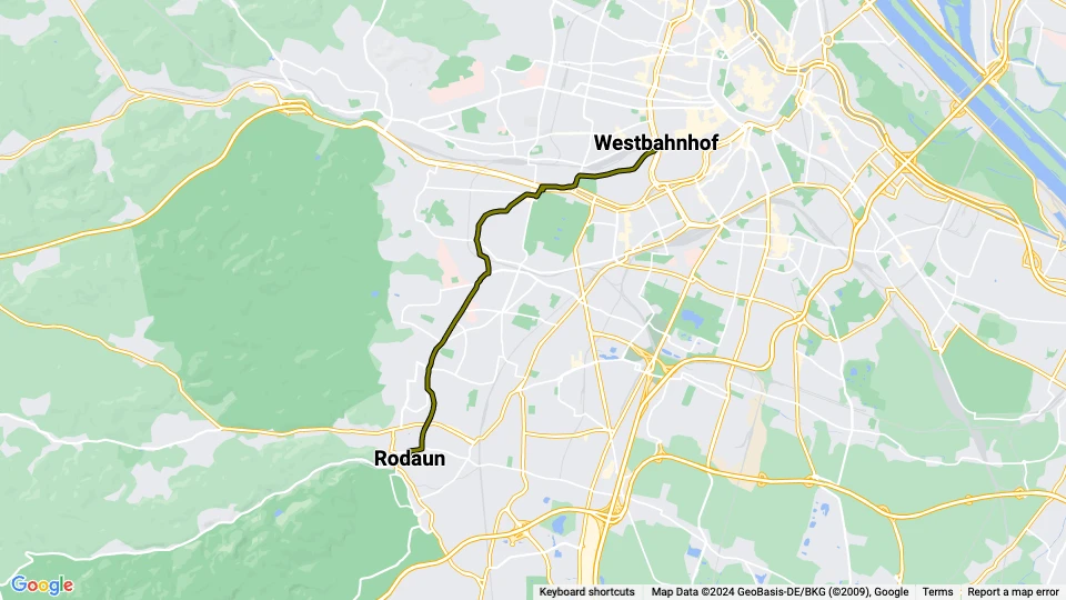Wien Straßenbahnlinie 60: Westbahnhof - Rodaun Linienkarte