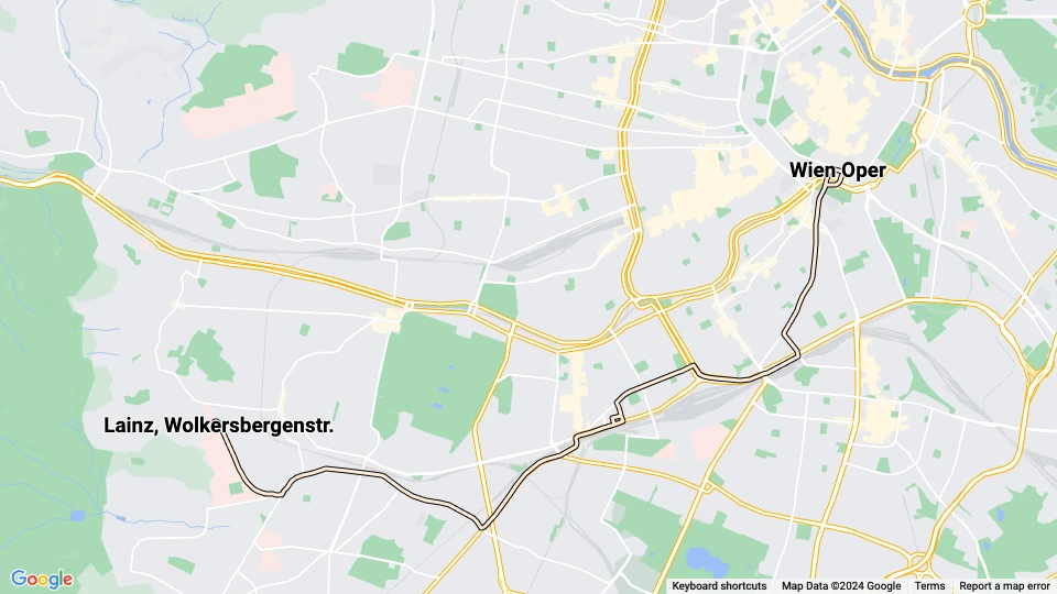 Wien Straßenbahnlinie 62: Wien Oper - Lainz, Wolkersbergenstr. Linienkarte