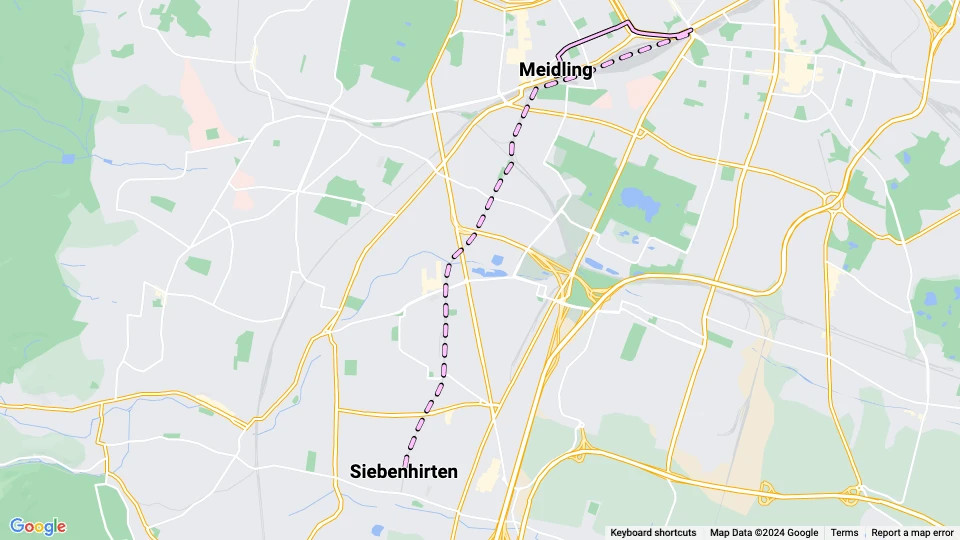 Wien Straßenbahnlinie 64: Meidling - Siebenhirten Linienkarte