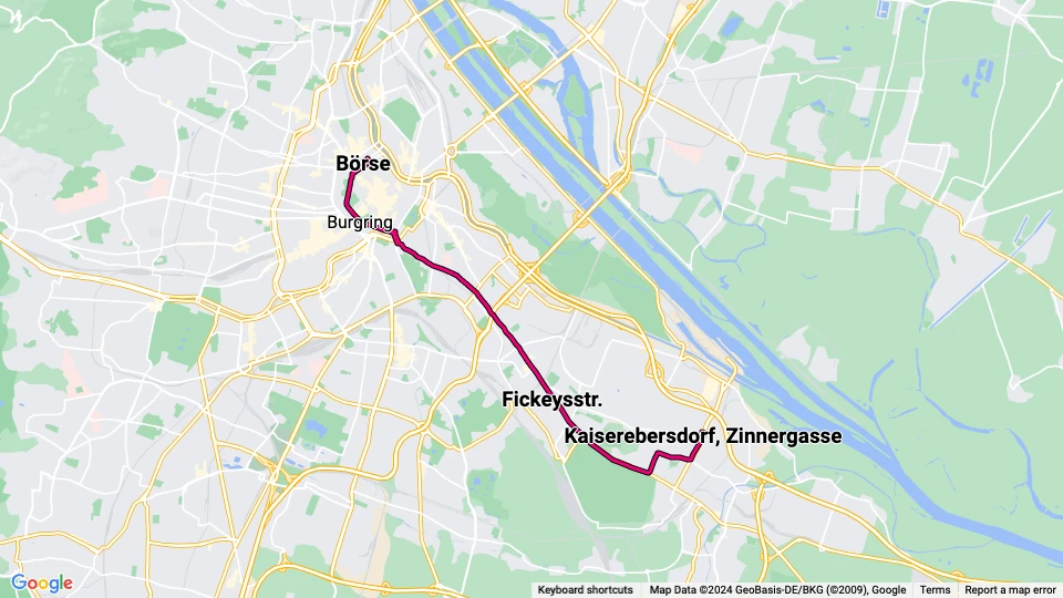 Wien Straßenbahnlinie 71: Börse - Kaiserebersdorf, Zinnergasse Linienkarte