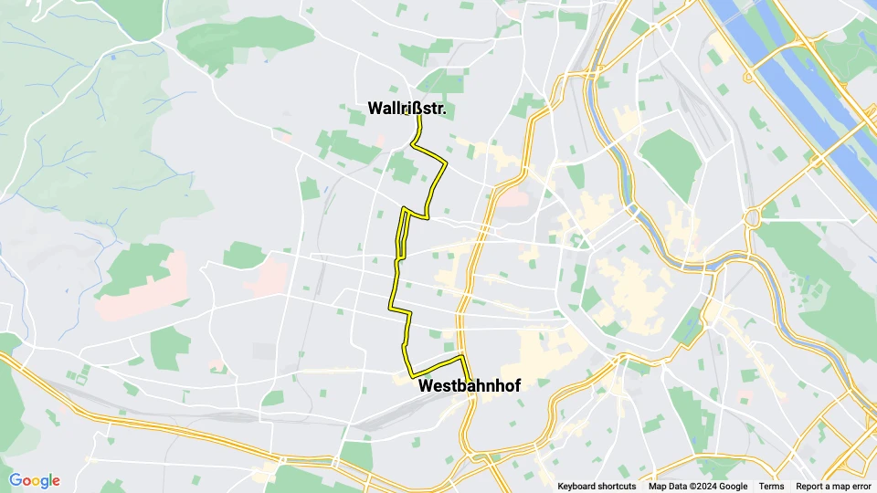 Wien Straßenbahnlinie 9: Westbahnhof - Wallrißstr. Linienkarte