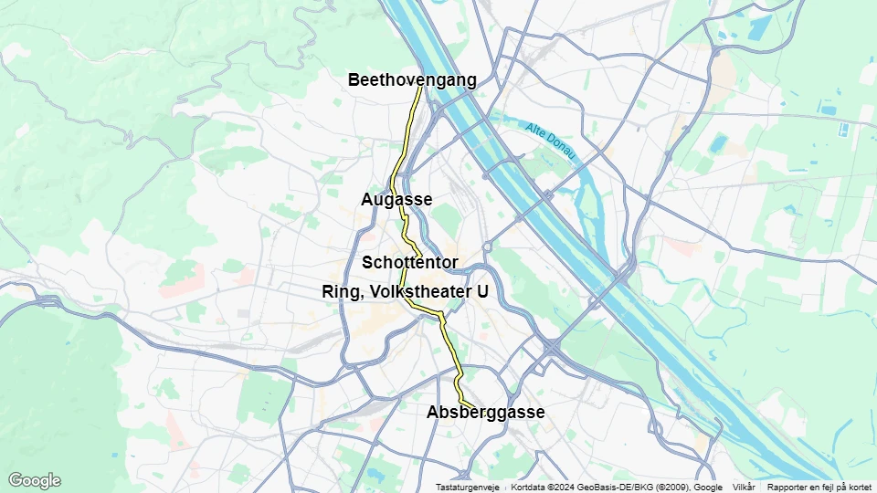 Wien Straßenbahnlinie D: Absberggasse - Beethovengang Linienkarte