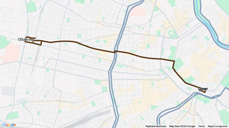 Wien Straßenbahnlinie J: Oper - Ottakring Linienkarte