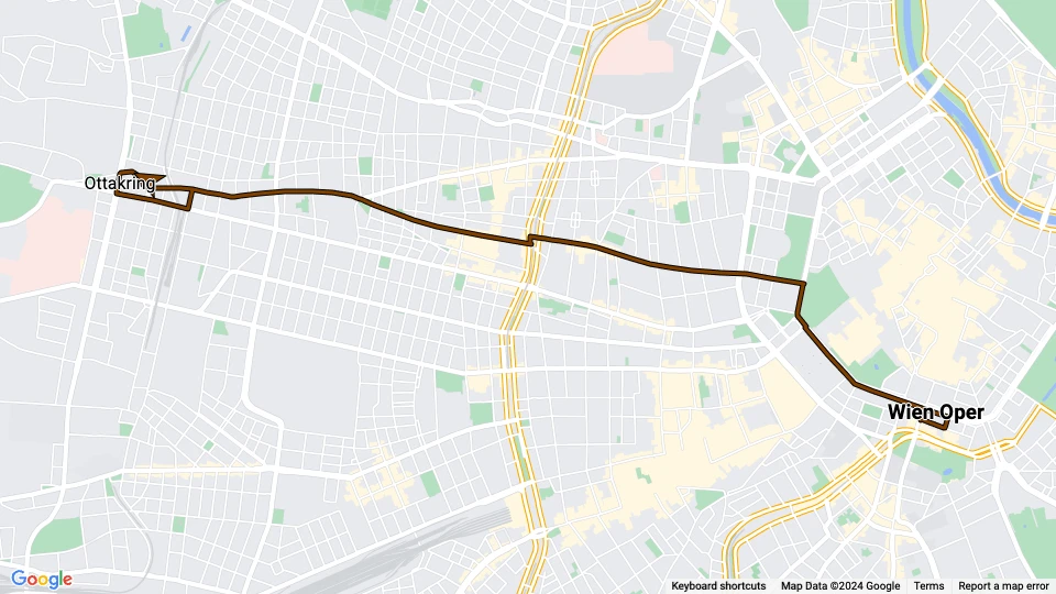 Wien Straßenbahnlinie J: Wien Oper - Ottakring Linienkarte