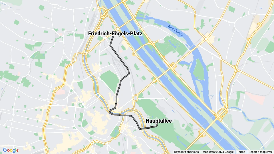 Wien Straßenbahnlinie N: Friedrich-Engels-Platz - Hauptallee Linienkarte