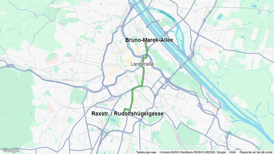 Wien Straßenbahnlinie O: Raxstr. / Rudolfshügelgasse - Bruno-Marek-Allee Linienkarte