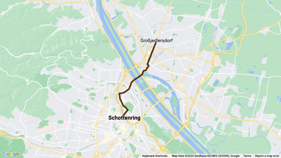 Wien Zusätzliche Linie 231: Schottenring - Großjedlersdorf Linienkarte