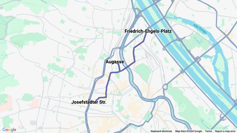 Wien Zusätzliche Linie 33: Friedrich-Engels-Platz - Josefstädter Str. Linienkarte