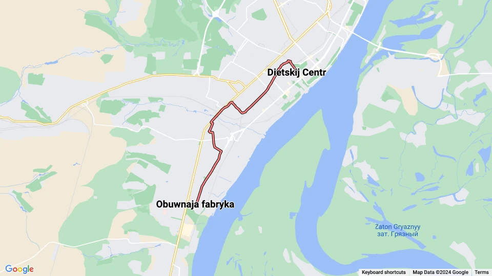 Wolgograd Straßenbahnlinie 4: Dietskij Centr - Obuwnaja fabryka Linienkarte
