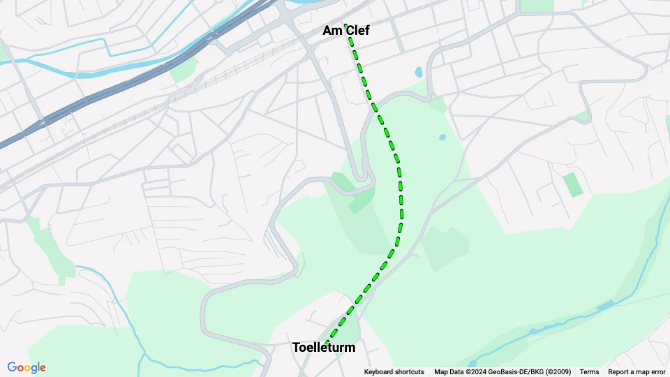 Wuppertal Barmer Bergbahn: Am Clef - Toelleturm Linienkarte