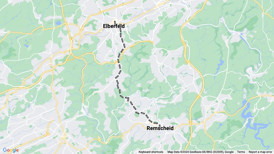 Wuppertal Regionallinie 15: Remscheid - Elberfeld Linienkarte