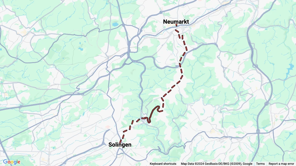 Wuppertal Regionallinie 5: Neumarkt - Solingen Linienkarte