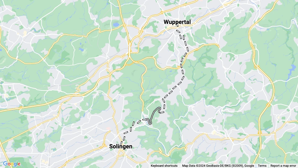 Wuppertal Regionallinie 5: Wuppertal - Solingen Linienkarte
