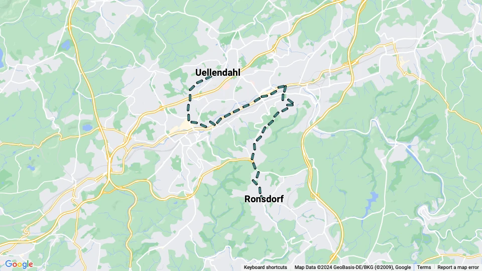 Wuppertal Straßenbahnlinie 23: Ronsdorf - Uellendahl Linienkarte