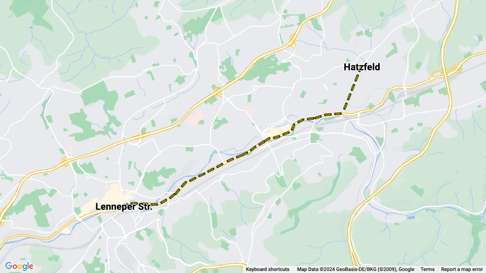 Wuppertal Straßenbahnlinie 606: Hatzfeld - Lenneper Str. Linienkarte