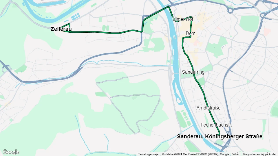 Würzburg Straßenbahnlinie 4: Sanderau, Köningsberger Straße - Zellerau Linienkarte