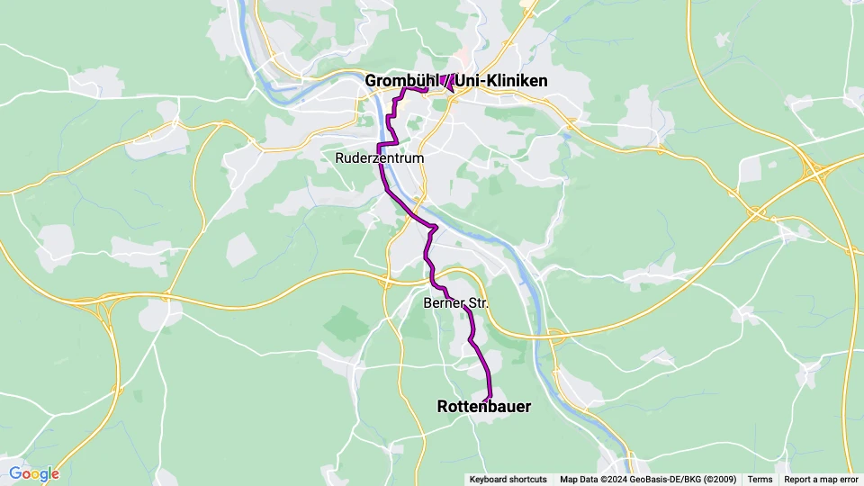 Würzburg Straßenbahnlinie 5: Grombühl / Uni-Kliniken - Rottenbauer Linienkarte