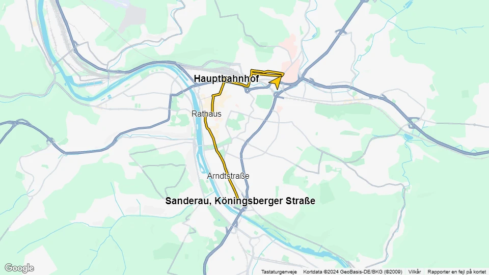 Würzburg Zusätzliche Linie 1: Sanderau, Köningsberger Straße - Grombühl / Uni-Kliniken Linienkarte