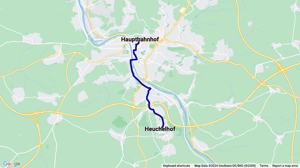 Würzburg Zusätzliche Linie 3: Hauptbahnhof - Heuchelhof Linienkarte
