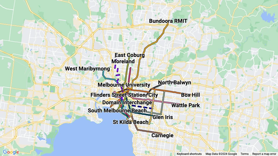 Yarra Trams in Melbourne Linienkarte