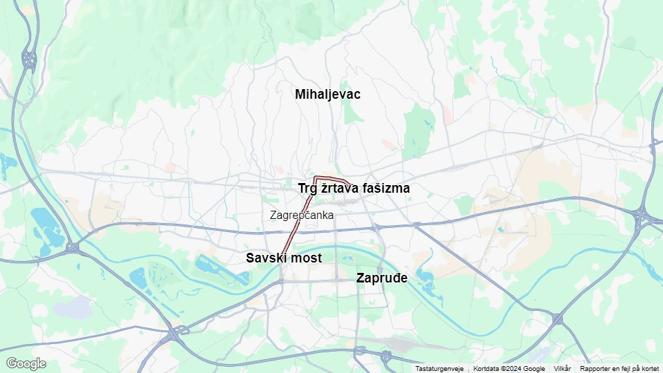 Zagreb Straßenbahnlinie 14: Savski most - Trg žrtava fašizma Linienkarte