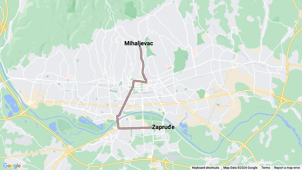 Zagreb Straßenbahnlinie 14: Zapruđe - Mihaljevac Linienkarte