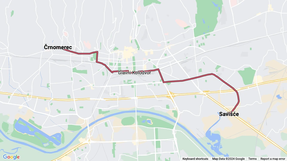 Zagreb Straßenbahnlinie 2: Črnomerec - Savišće Linienkarte