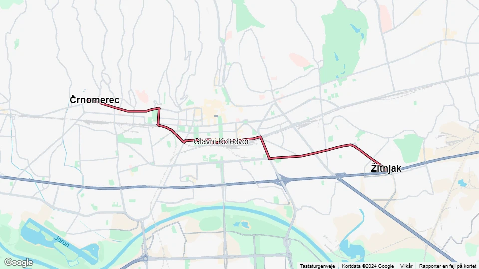 Zagreb Straßenbahnlinie 2: Črnomerec - Žitnjak Linienkarte