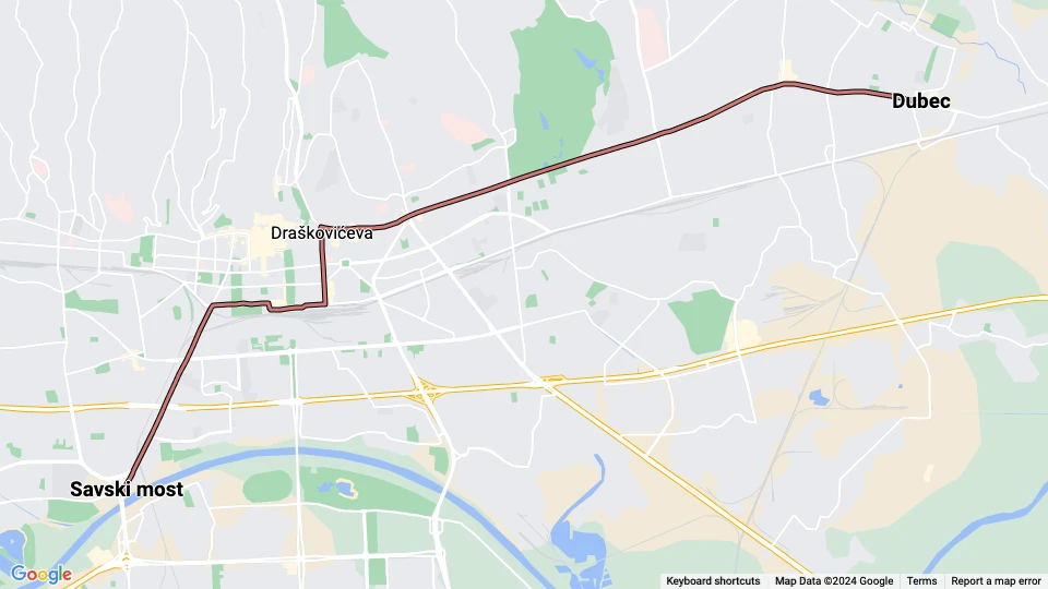 Zagreb Straßenbahnlinie 4: Savski most - Dubec Linienkarte