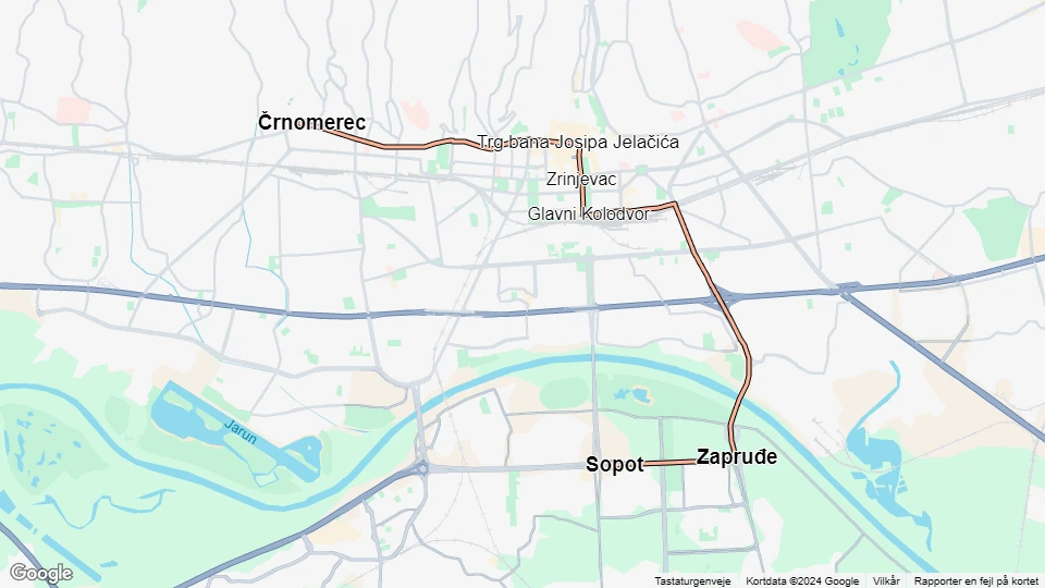 Zagreb Straßenbahnlinie 6: Črnomerec - Sopot Linienkarte