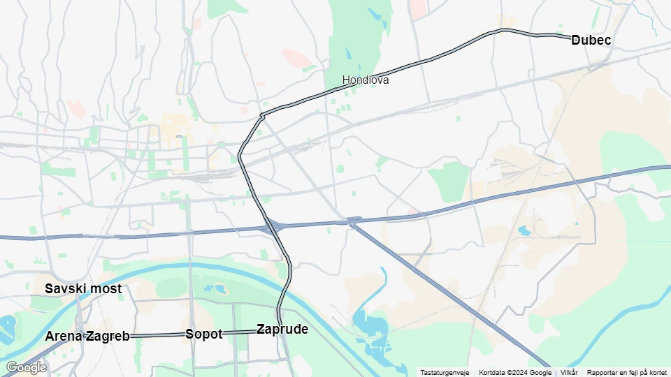 Zagreb Straßenbahnlinie 7: Arena Zagreb - Dubec Linienkarte