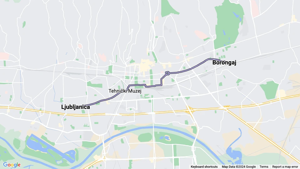 Zagreb Straßenbahnlinie 9: Borongaj - Ljubljanica Linienkarte