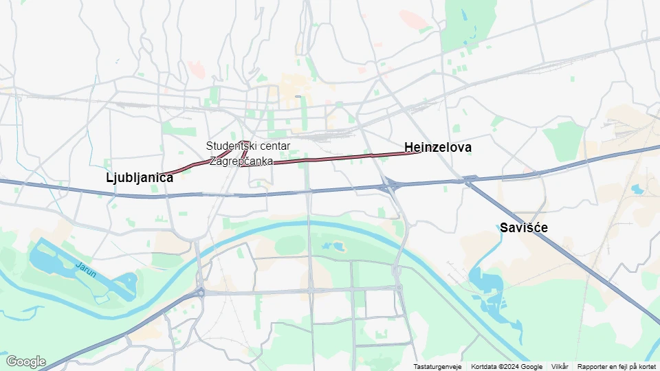 Zagreb Zusätzliche Linie 3: Heinzelova - Ljubljanica Linienkarte