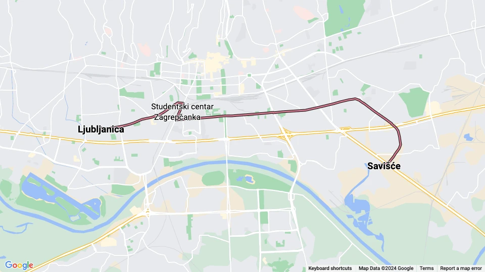 Zagreb Zusätzliche Linie 3: Savišće - Ljubljanica Linienkarte