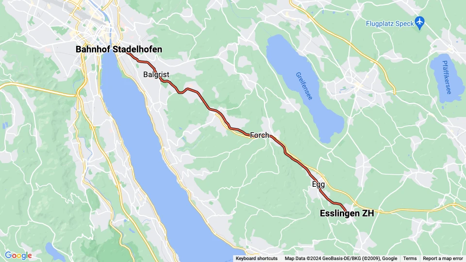 Zürich Regionallinie S18: Bahnhof Stadelhofen - Esslingen ZH Linienkarte